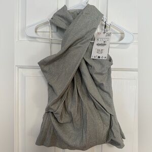 Zara Silver Sparkly Criss Cross Halter Top